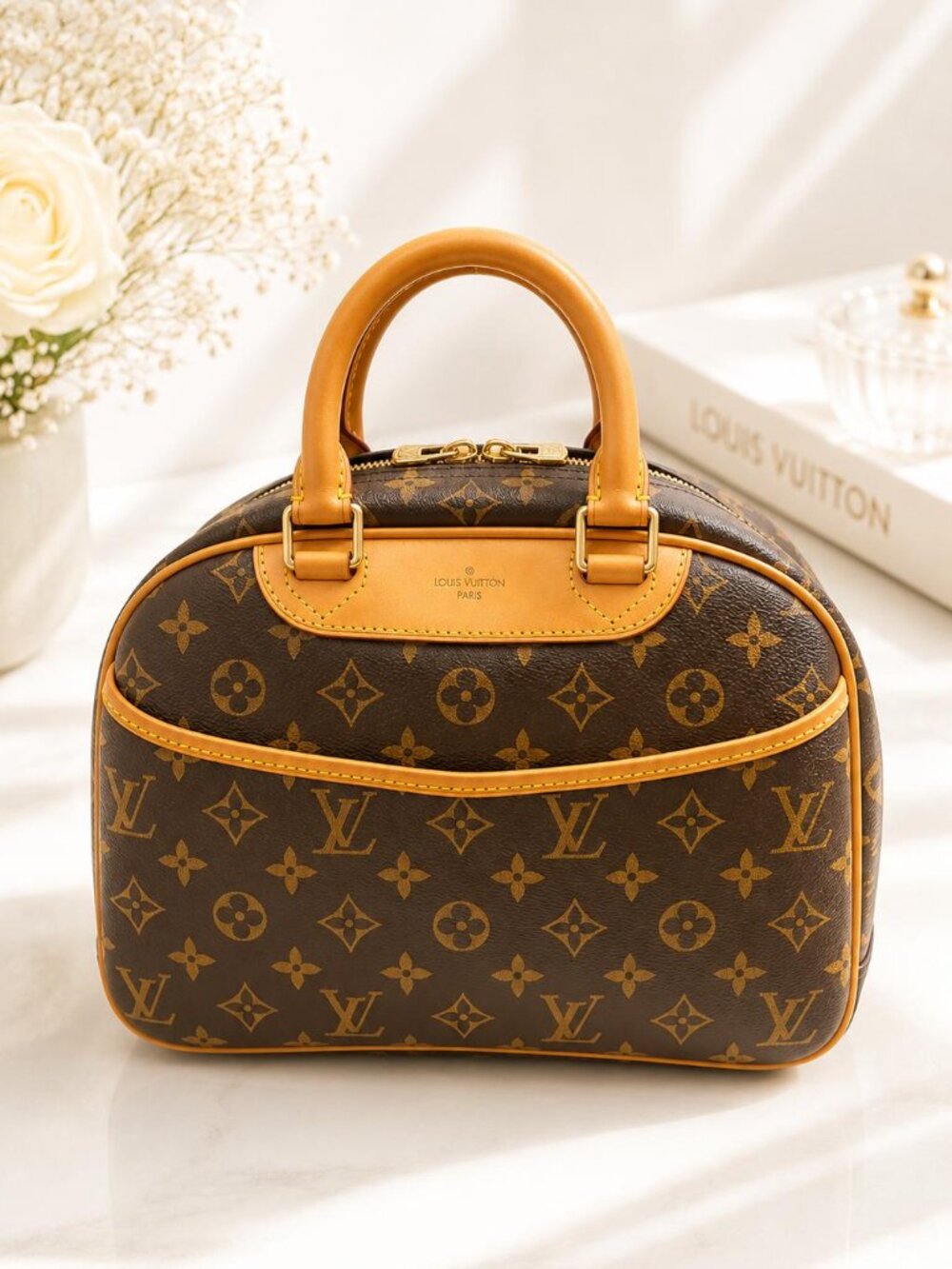 Authentic Louis Vuitton Trouville Monogram Canvas Satchel Handbag Top Handle Bag